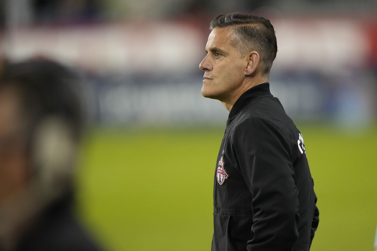 Oct 2, 2024; Toronto, Ontario, CAN; Toronto FC head coach John Herdman looks on in the second half against the New York Red Bulls at BMO Field. Mandatory Credit: John E. Sokolowski-Imagn Images