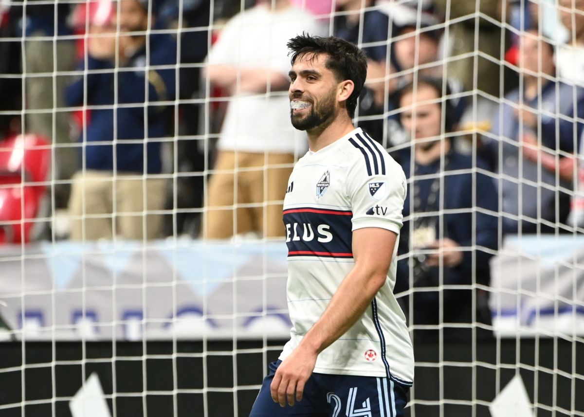 Oct 2, 2024; Vancouver, British Columbia, CAN;Vancouver Whitecaps FC forward Brian White (24) reacts during the first half against Vancouver Whitecaps FC  at BC Place. Mandatory Credit: Simon Fearn-Imagn Images