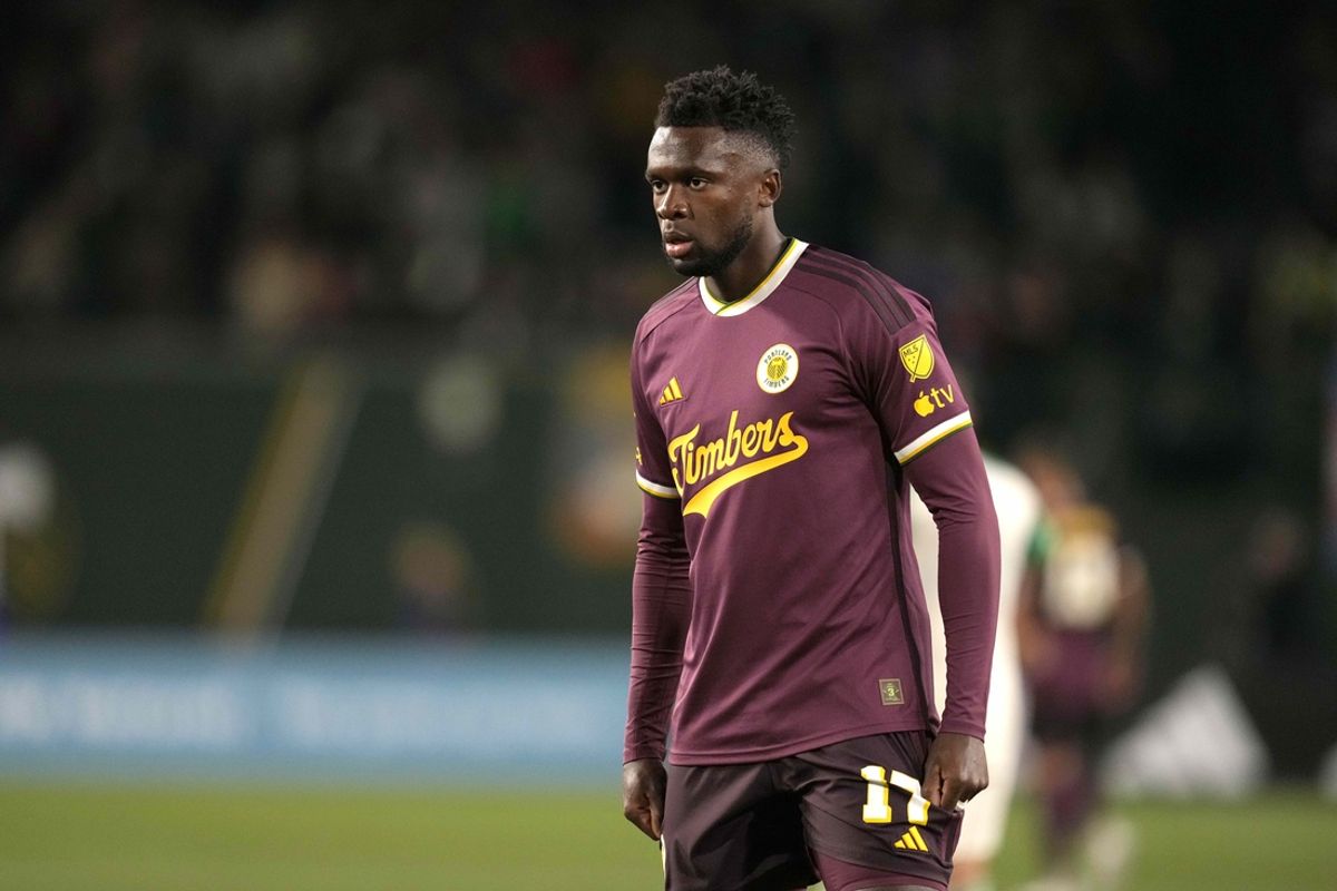 Oct 2, 2024; Portland, Oregon, USA; Portland Timbers forward Tega Ikoba (17) looks on during the second half against Austin FC at Providence Park. Mandatory Credit: Soobum Im-Imagn Images