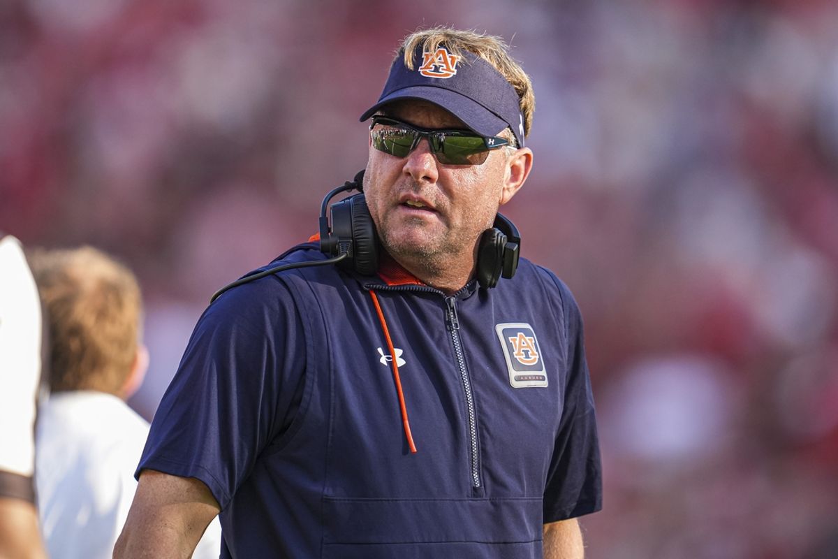 Oct 5, 2024; Athens, Georgia, USA; Auburn Tigers head coach Hugh Freeze on the field against the Georgia Bulldogs at Sanford Stadium. Mandatory Credit: Dale Zanine-Imagn Images