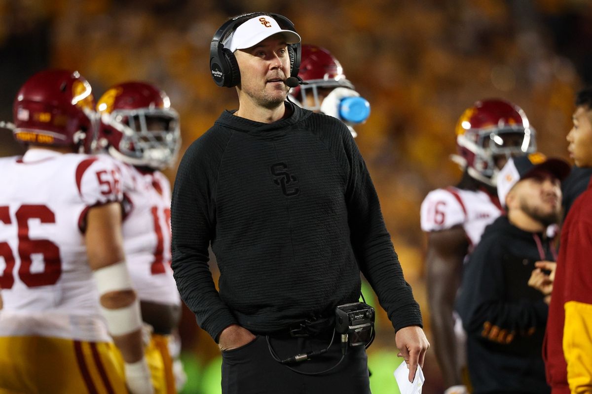 Oct 5, 2024; Minneapolis, Minnesota, USA; USC Trojans head coach Lincoln Riley looks on during the second half against the Minnesota Golden Gophers at Huntington Bank Stadium. Mandatory Credit: Matt Krohn-Imagn Images