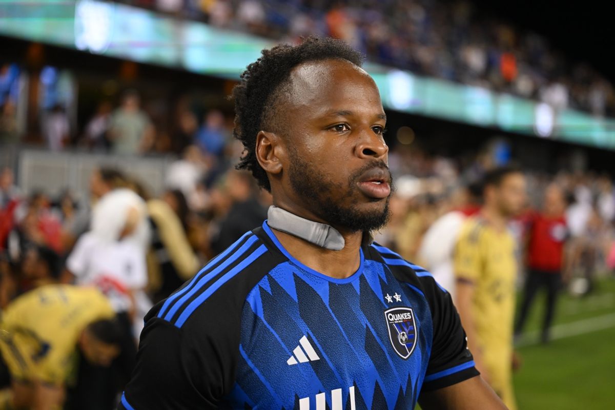 Oct 5, 2024; San Jose, California, USA; San Jose Earthquakes forward Jeremy Ebobisse (11) walks onto the field before the game against Real Salt Lake at PayPal Park. Mandatory Credit: Robert Edwards-Imagn Images