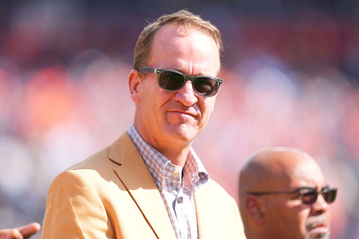 Oct 6, 2024; Denver, Colorado, USA; American former football player Peyton Manning before the game against the Las Vegas Raiders at Empower Field at Mile High. Mandatory Credit: Ron Chenoy-Imagn Images