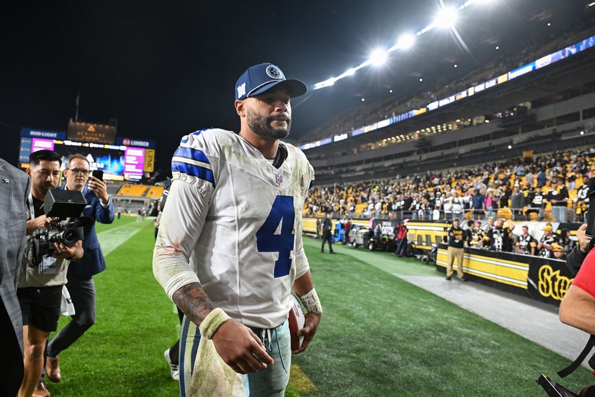 Oct 6, 2024; Pittsburgh, Pennsylvania, USA; Dallas Cowboys quarterback Dak Prescott (4) leaves the field after a 20-17 win against the Pittsburgh Steelers at Acrisure Stadium. Mandatory Credit: Barry Reeger-Imagn Images