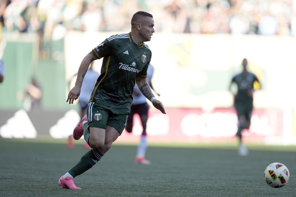 Oct 6, 2024; Portland, Oregon, USA; Portland Timbers forward Jonathan Rodriguez (14) in action during the first half against FC Dallas at Providence Park. Mandatory Credit: Soobum Im-Imagn Images