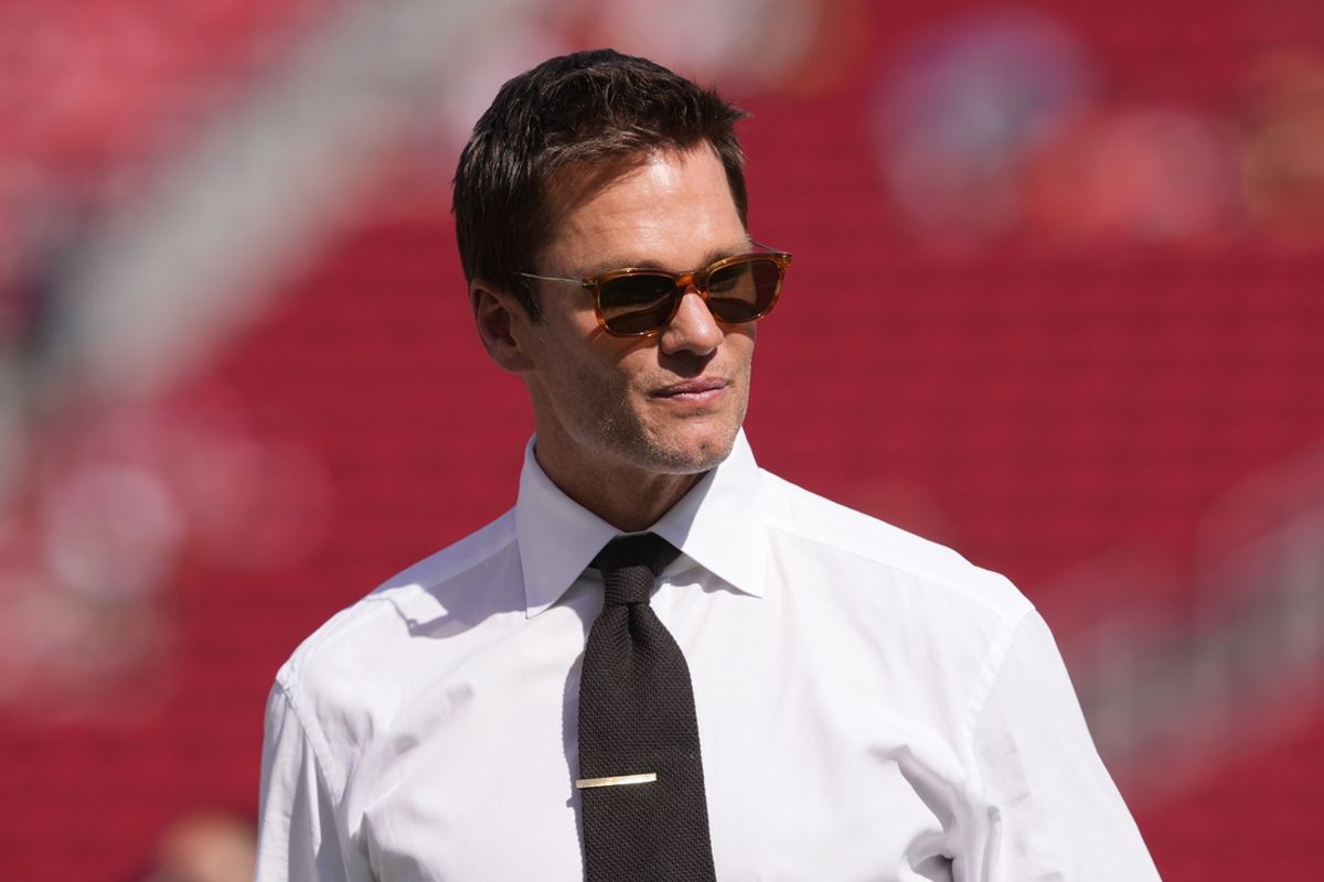 Oct 6, 2024; Santa Clara, California, USA; Fox color commentator Tom Brady before the game between the San Francisco 49ers and the Arizona Cardinals at Levi's Stadium. Mandatory Credit: Darren Yamashita-Imagn Images