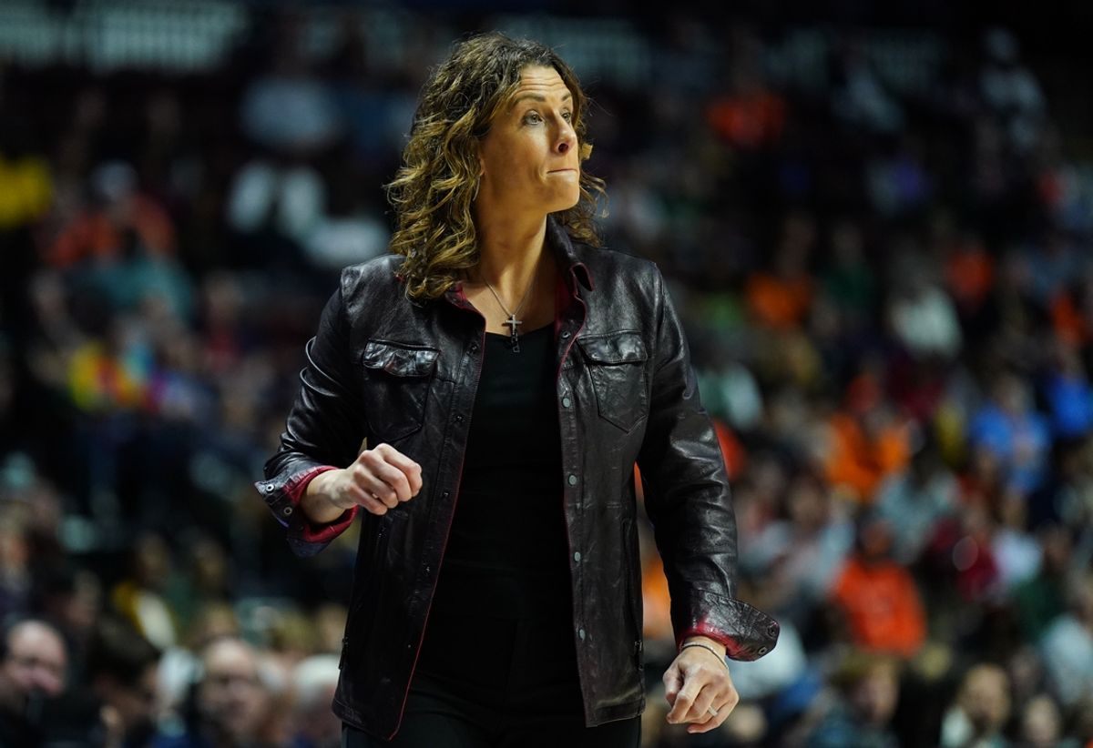 Oct 6, 2024; Uncasville, Connecticut, USA; Connecticut Sun head coach Stephanie White watches from the sideline as they take on the Minnesota Lynx during game four of the 2024 WNBA Semi-finals at Mohegan Sun Arena. Mandatory Credit: David Butler II-Imagn Images