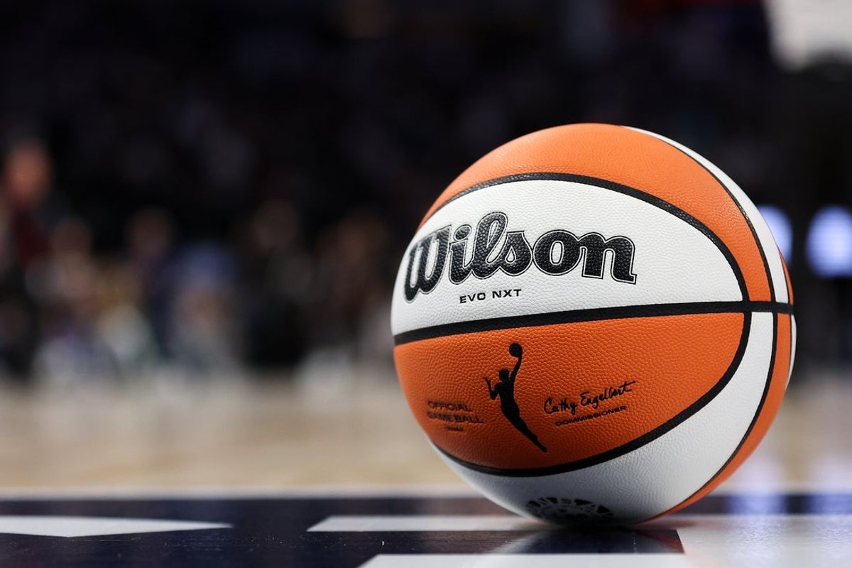 Oct 8, 2024; Minneapolis, Minnesota, USA; A detailed view of the ball during the second half of game five of the 2024 WNBA playoffs between the Minnesota Lynx and the Connecticut Sun at Target Center. Mandatory Credit: Matt Krohn-Imagn Images