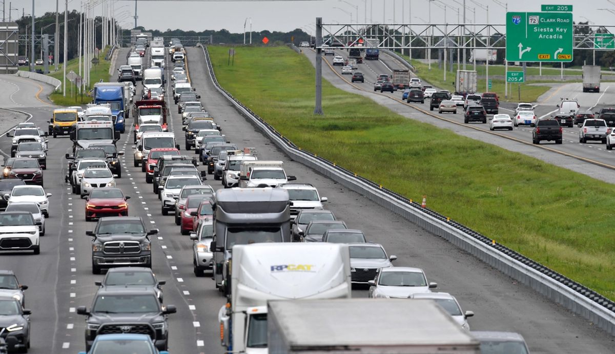Traffic on northbound I-75 through Sarasota was heavy Monday afternoon as Florida residents prepare for the expected arrival of Hurricane Milton.