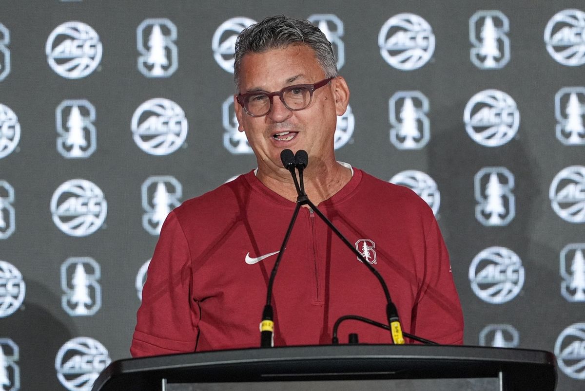 Oct 9, 2024; Charlotte, NC, USA;  Stanford head coach Kyle Smith during ACC Media Days at The Hilton Charlotte Uptown. Mandatory Credit: Jim Dedmon-Imagn Images