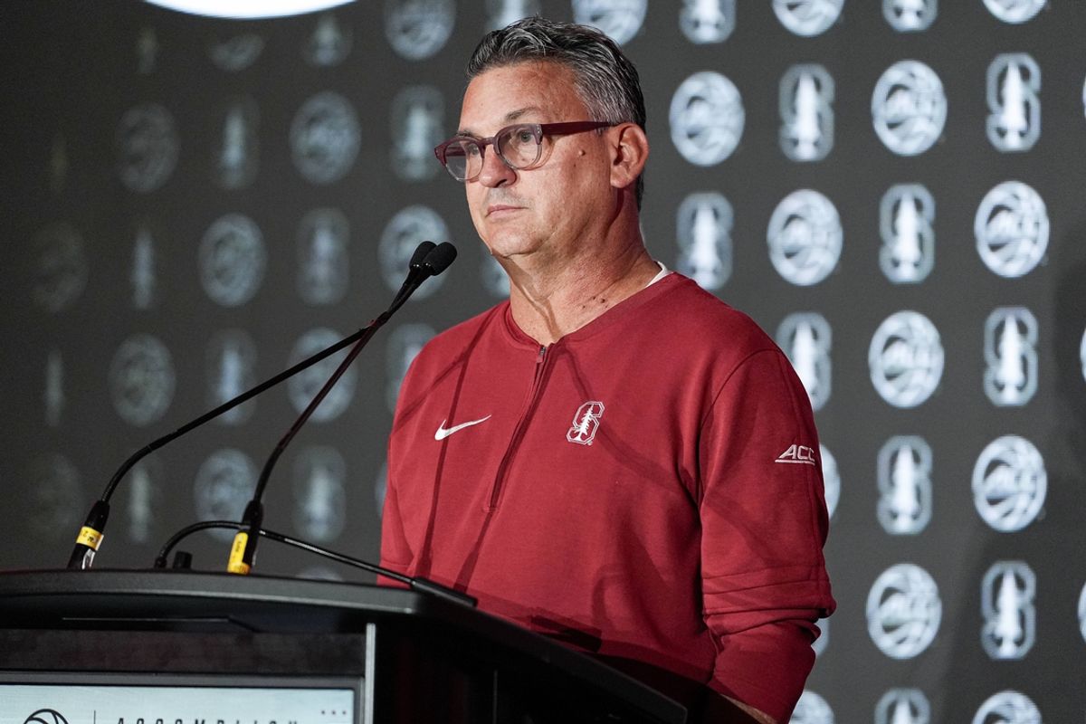 Oct 9, 2024; Charlotte, NC, USA;   Stanford head coach Kyle Smith during ACC Media Days at The Hilton Charlotte Uptown. Mandatory Credit: Jim Dedmon-Imagn Images