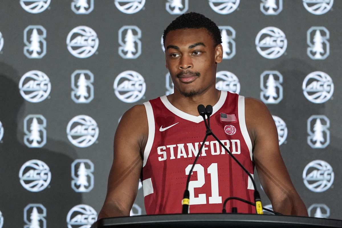 Oct 9, 2024; Charlotte, NC, USA;   Stanford player Jaylen Blakes  during ACC Media Days at The Hilton Charlotte Uptown. Mandatory Credit: Jim Dedmon-Imagn Images