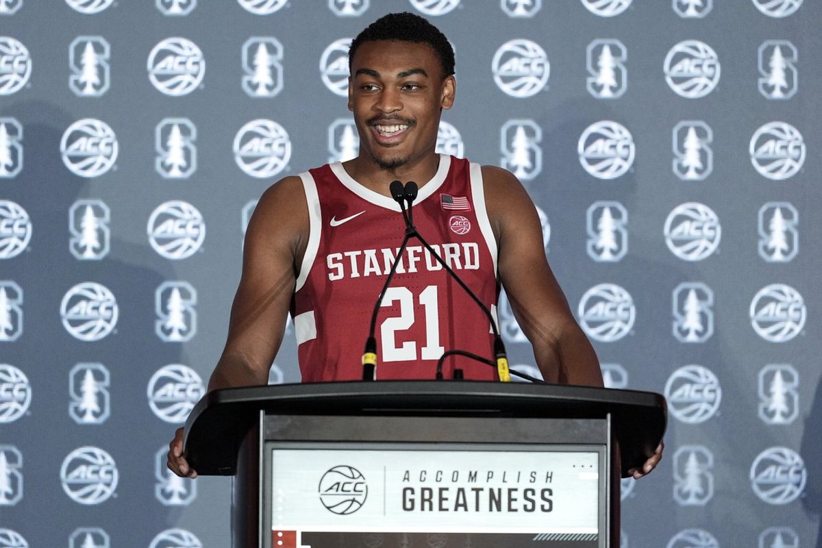 Oct 9, 2024; Charlotte, NC, USA;  Stanford player Jaylen Blakes  during ACC Media Days at The Hilton Charlotte Uptown. Mandatory Credit: Jim Dedmon-Imagn Images