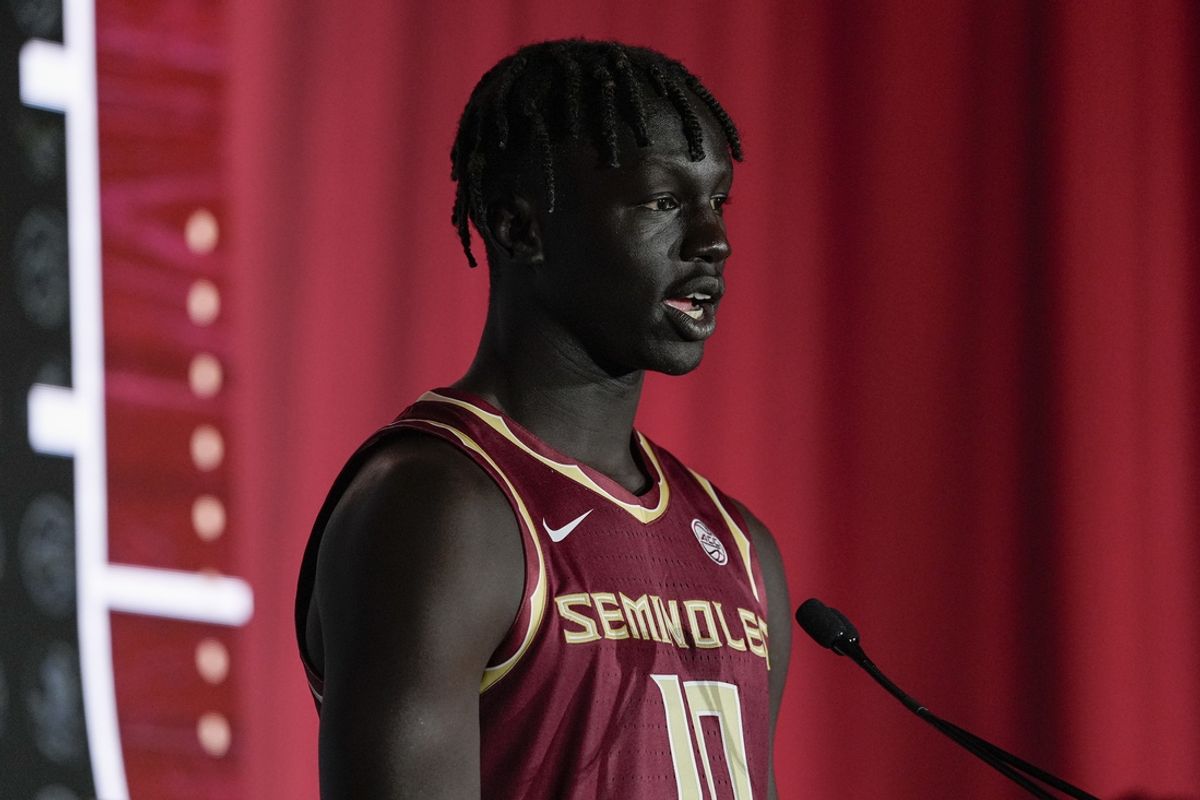 Oct 9, 2024; Charlotte, NC, USA;   Florida State player Taylor Bol Bowen during ACC Media Days at The Hilton Charlotte Uptown. Mandatory Credit: Jim Dedmon-Imagn Images