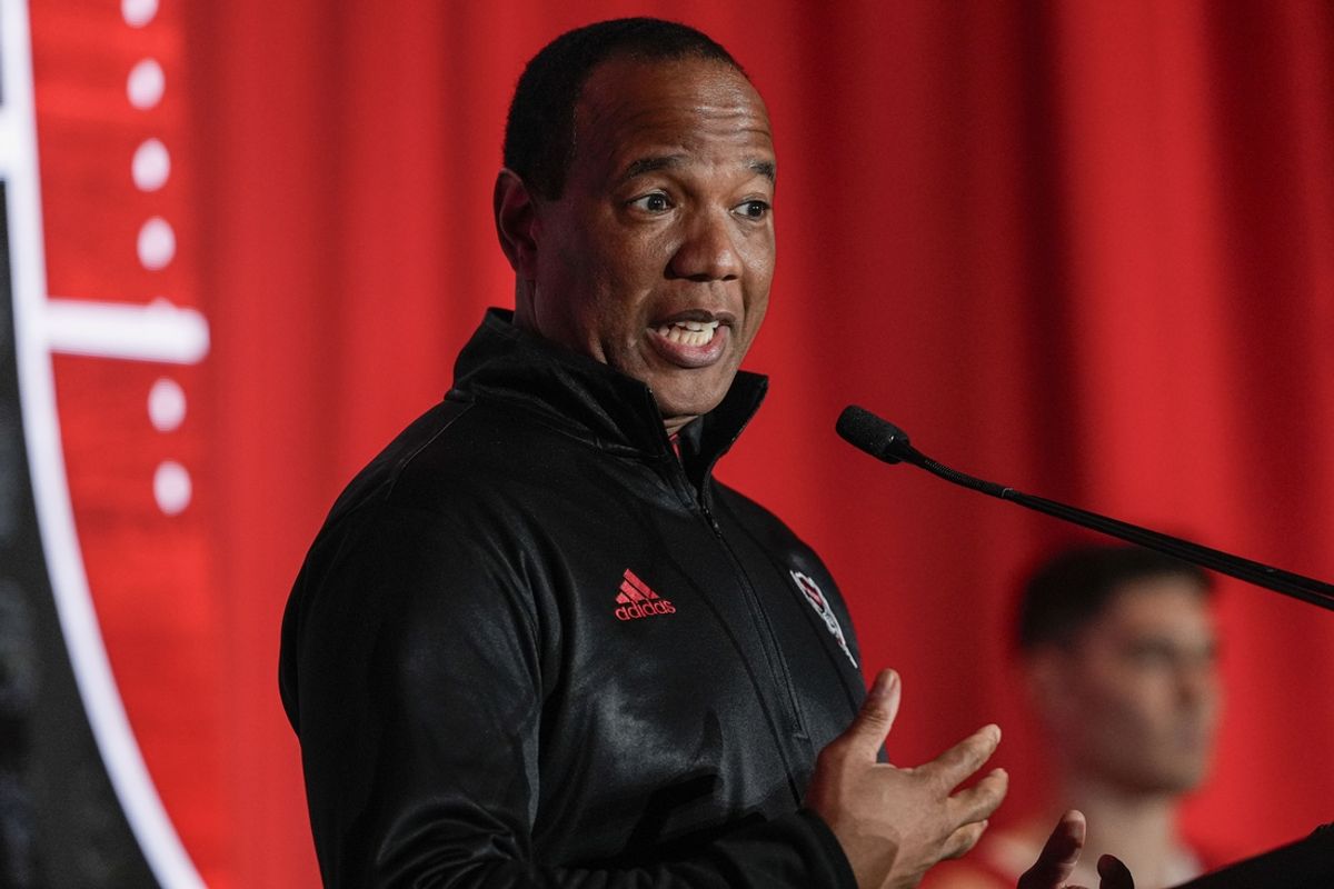 Oct 9, 2024; Charlotte, NC, USA;   North Carolina State head coach Kevin Keatts during ACC Media Days at The Hilton Charlotte Uptown. Mandatory Credit: Jim Dedmon-Imagn Images