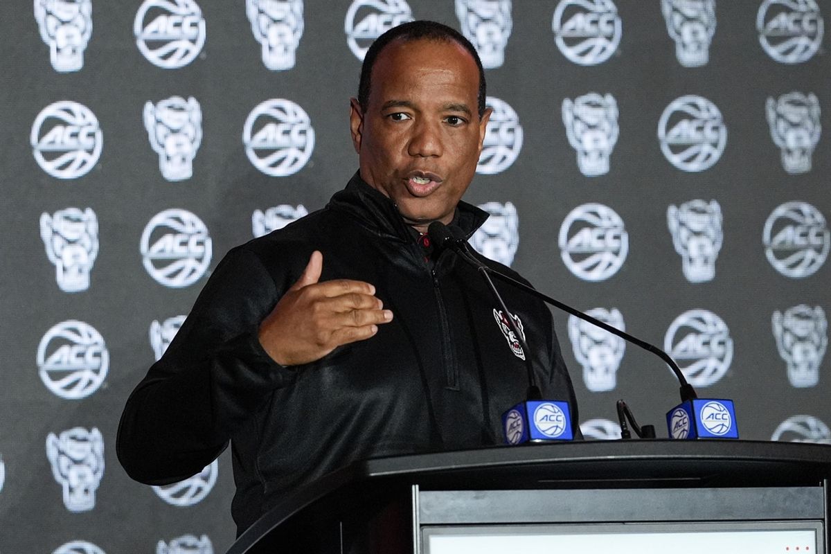 Oct 9, 2024; Charlotte, NC, USA;   North Carolina State head coach Kevin Keatts during ACC Media Days at The Hilton Charlotte Uptown. Mandatory Credit: Jim Dedmon-Imagn Images