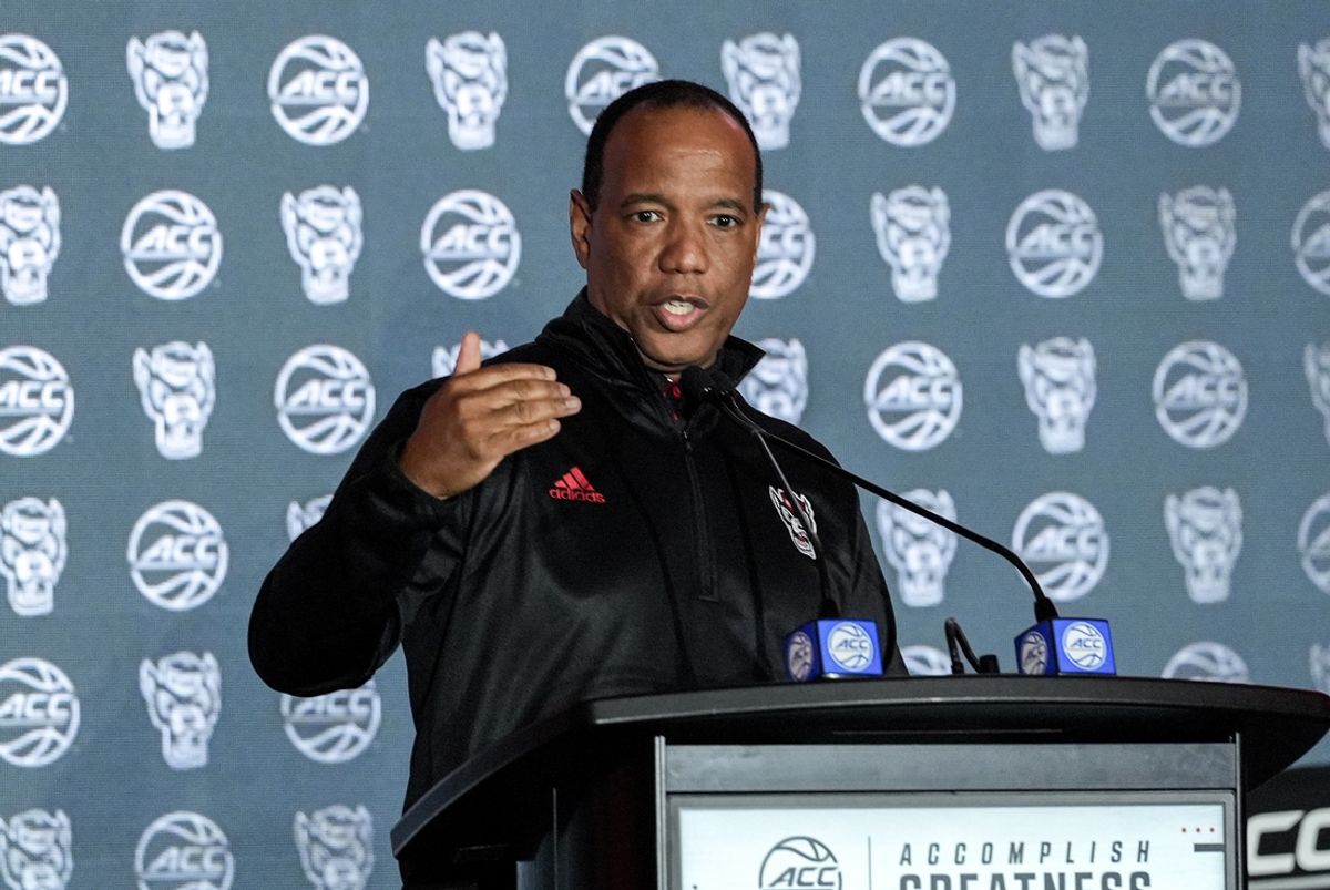 Oct 9, 2024; Charlotte, NC, USA;   North Carolina State head coach Kevin Keatts during ACC Media Days at The Hilton Charlotte Uptown. Mandatory Credit: Jim Dedmon-Imagn Images