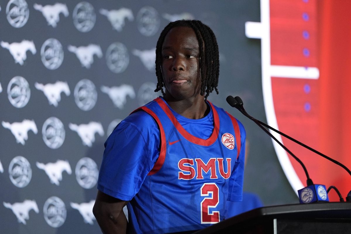 Oct 9, 2024; Charlotte, NC, USA;  SMU player Kevin Miller during ACC Media Days at The Hilton Charlotte Uptown. Mandatory Credit: Jim Dedmon-Imagn Images