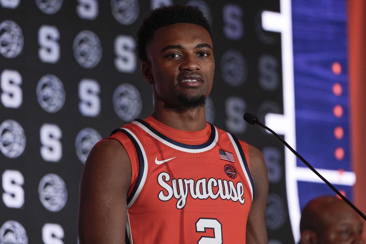 Oct 10, 2024; Charlotte, NC, USA;  Syracuse player JJ Starling at The Hilton Charlotte Uptown. Mandatory Credit: Jim Dedmon-Imagn Images
