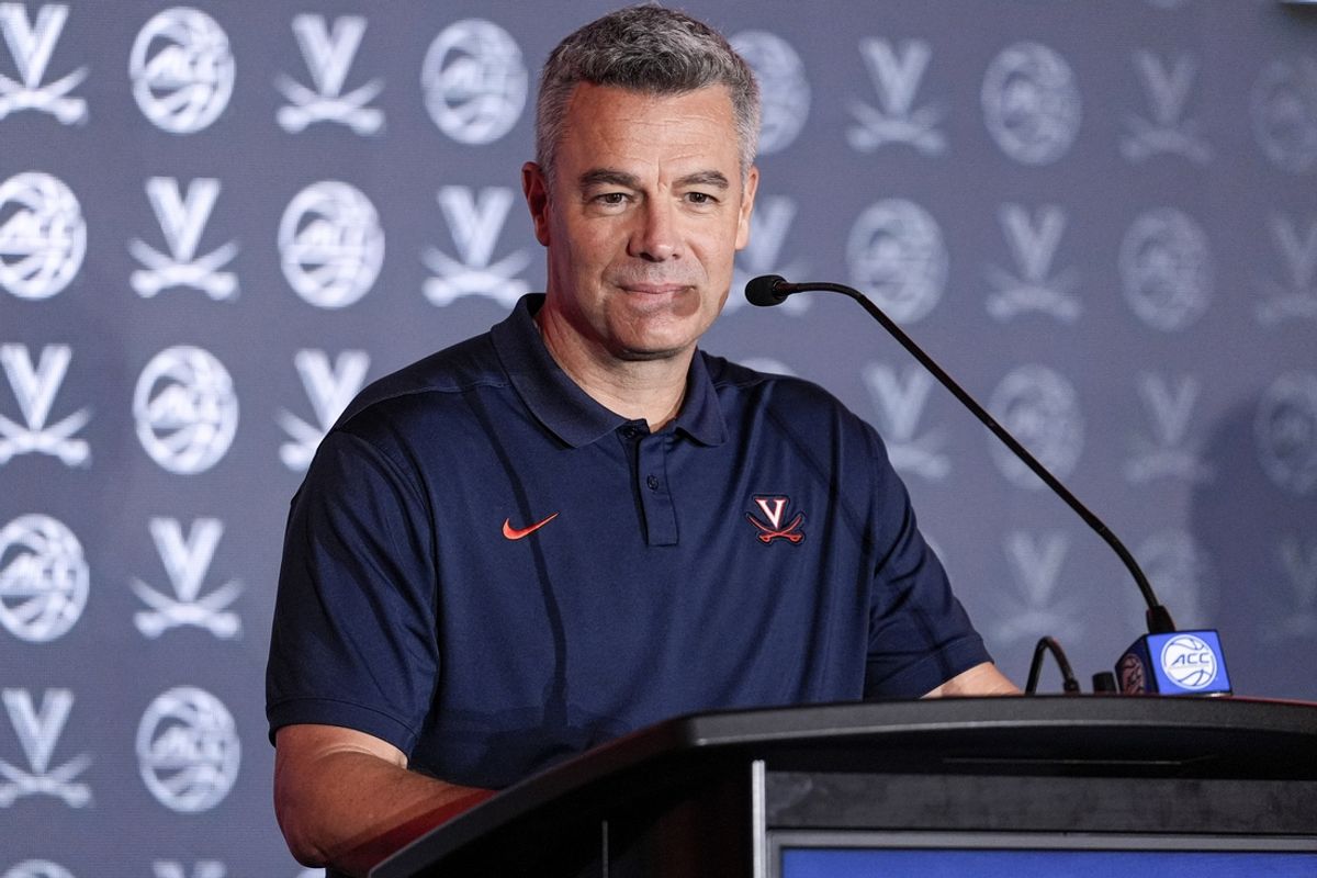 Oct 10, 2024; Charlotte, NC, USA;  Virginia head coach Tony Bennett answers questions from the media at The Hilton Charlotte Uptown. Mandatory Credit: Jim Dedmon-Imagn Images