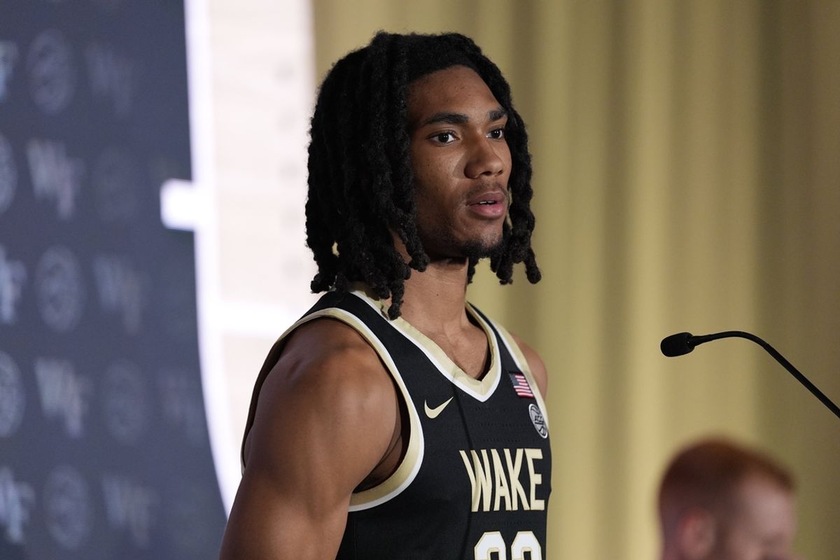 Oct 10, 2024; Charlotte, NC, USA;  Wake Forest player Hunter Sallis answers questions from the media at The Hilton Charlotte Uptown. Mandatory Credit: Jim Dedmon-Imagn Images