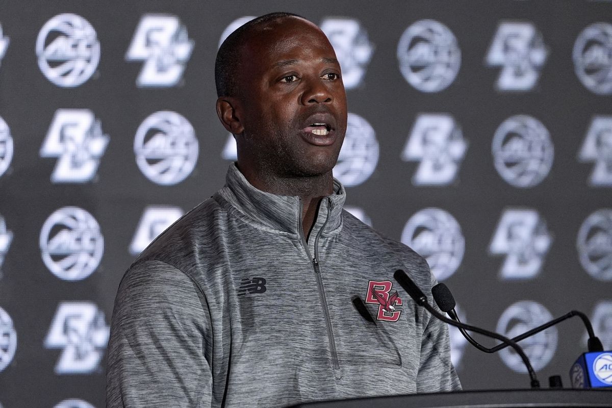 Oct 10, 2024; Charlotte, NC, USA;  Boston College head coach Earl Grant answers questions from the media at The Hilton Charlotte Uptown. Mandatory Credit: Jim Dedmon-Imagn Images