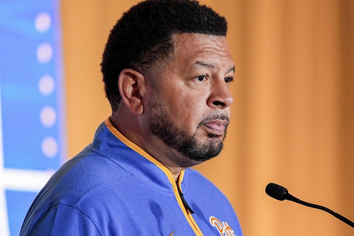 Oct 10, 2024; Charlotte, NC, USA;  Pittsburgh head coach Jeff Capel answers questions from the media at The Hilton Charlotte Uptown. Mandatory Credit: Jim Dedmon-Imagn Images