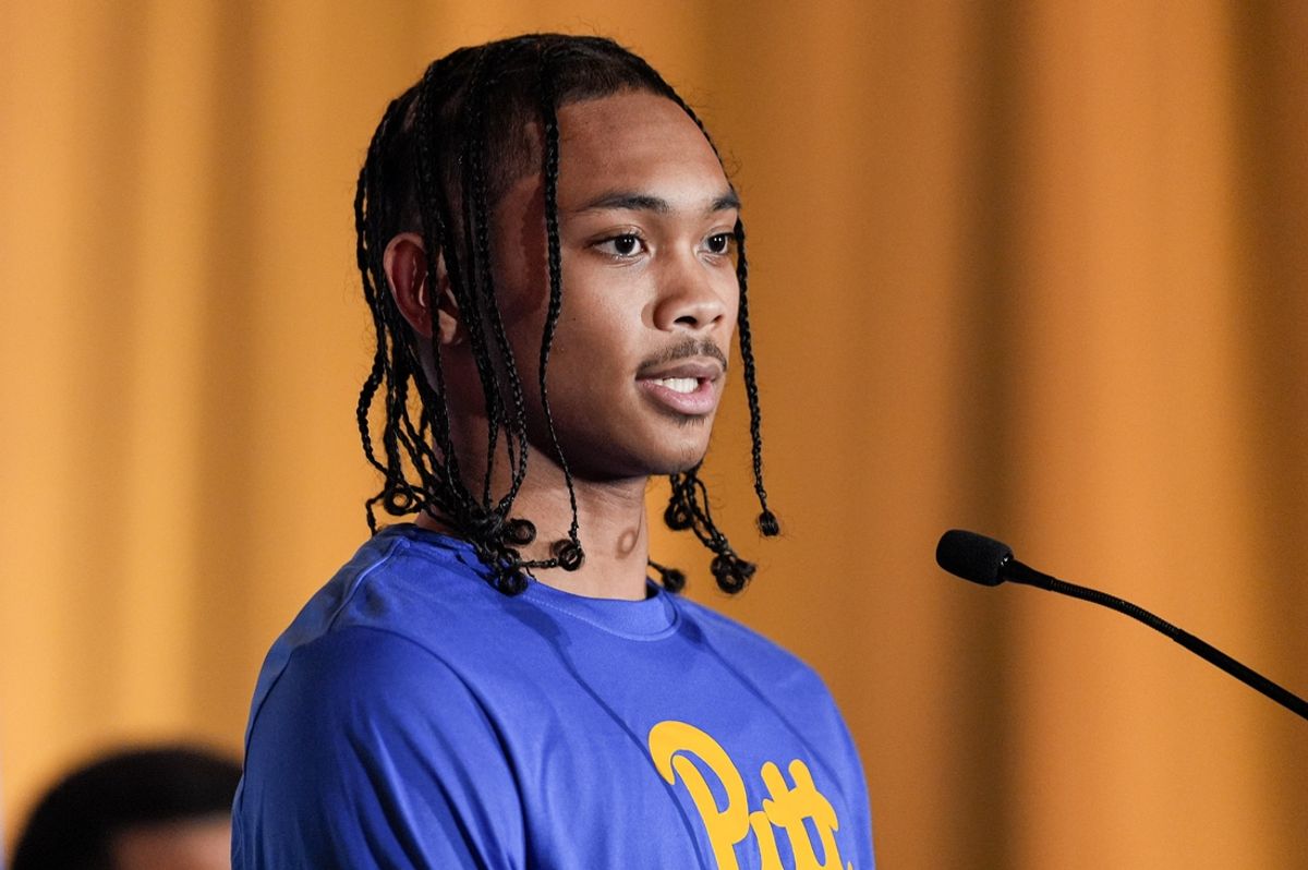 Oct 10, 2024; Charlotte, NC, USA;  Pittsburgh player Jaland Lowe answers questions from the media at The Hilton Charlotte Uptown. Mandatory Credit: Jim Dedmon-Imagn Images