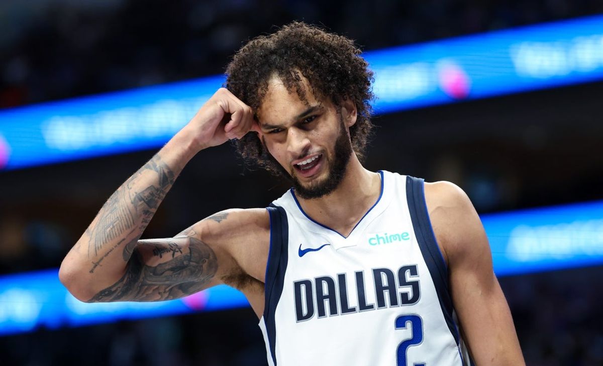 Oct 10, 2024; Dallas, Texas, USA; Dallas Mavericks center Dereck Lively II (2) reacts during the second half against the Utah Jazz at American Airlines Center. Mandatory Credit: Kevin Jairaj-Imagn Images
