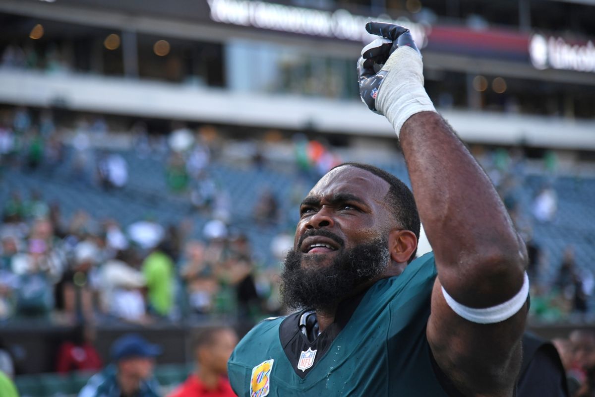 Philadelphia Eagles defensive end Brandon Graham (55) walks off the field after win against the Cleveland Browns at Lincoln Financial Field. Mandatory Credit: Eric Hartline-Imagn Images