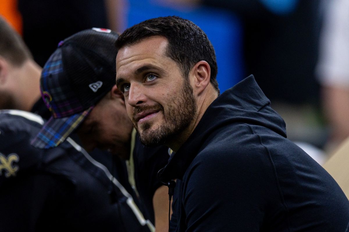 Oct 13, 2024; New Orleans, Louisiana, USA;  New Orleans Saints quarterback Derek Carr (4) looks on as he is sidelined with an injury during the second half against the Tampa Bay Buccaneers at Caesars Superdome. Mandatory Credit: Stephen Lew-Imagn Images