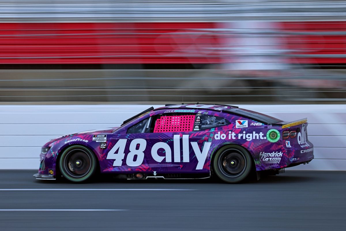 Oct 13, 2024; Concord, North Carolina, USA; NASCAR Cup Series driver Alex Bowman (48) during the Bank of America ROVAL 400 at Charlotte Motor Speedway Road Course. Mandatory Credit: Peter Casey-Imagn Images