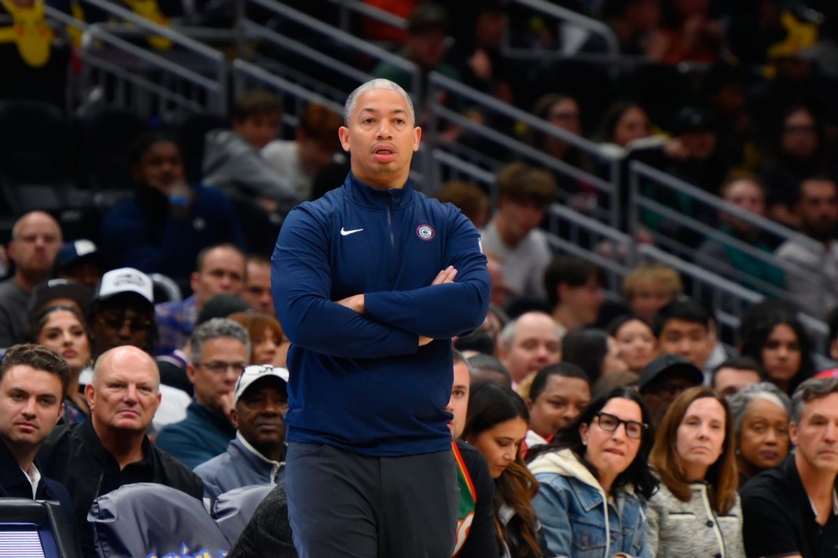 Oct 11, 2024; Seattle, Washington, USA; Los Angeles Clippers head coach Tyronn Lue during the first half against the Portland Trail Blazers at Climate Pledge Arena. Mandatory Credit: Steven Bisig-Imagn Images