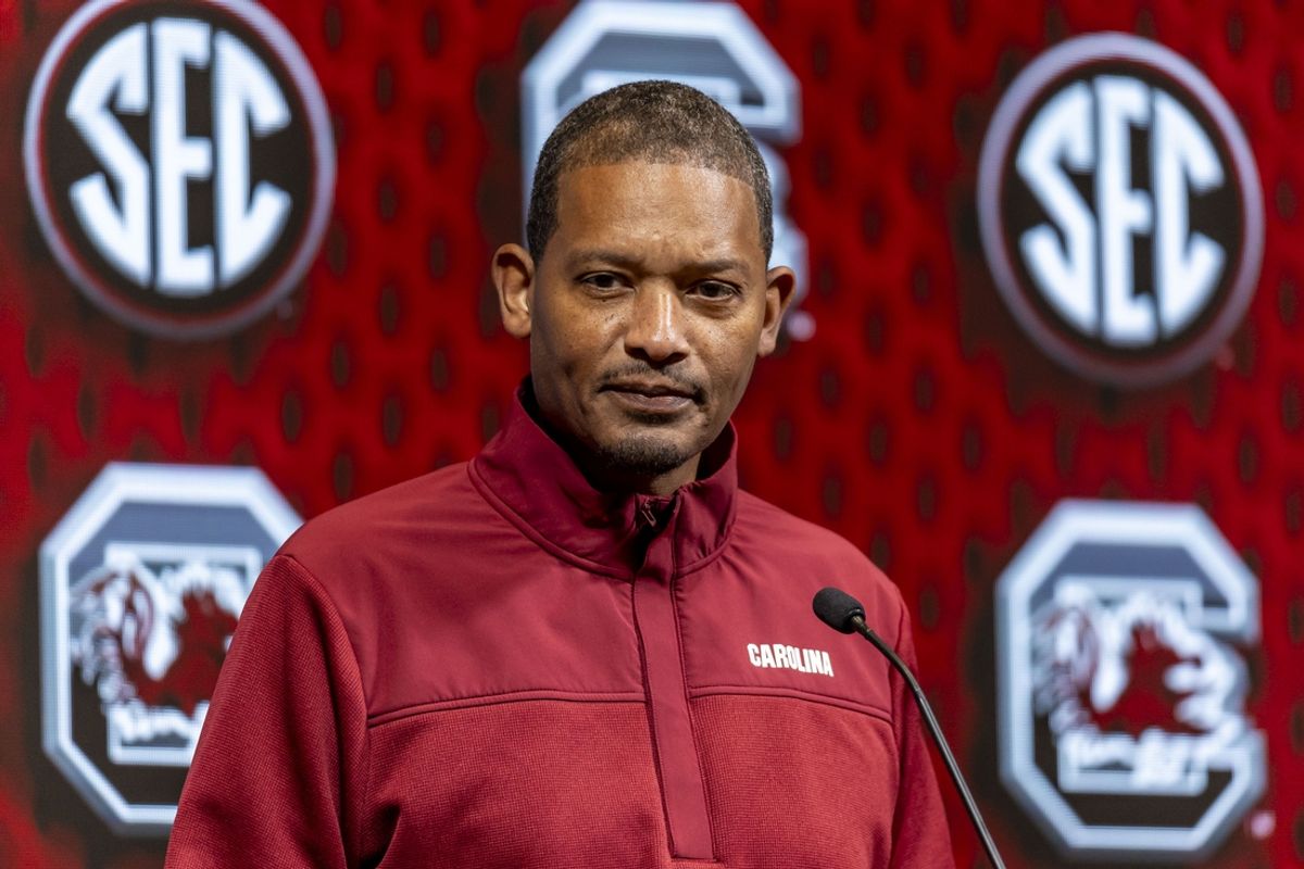 Oct 15, 2024; Birmingham, AL, USA; South Carolina Gamecocks head coach Lamont Paris talks with the media during SEC Media Days at Grand Bohemian Hotel. Mandatory Credit: Vasha Hunt-Imagn Images