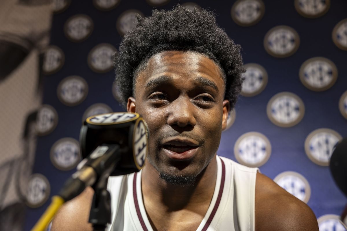 Oct 15, 2024; Birmingham, AL, USA; Mississippi State Bulldogs guard Josh Hubbard talks with the media during SEC Media Days at Grand Bohemian Hotel. Mandatory Credit: Vasha Hunt-Imagn Images