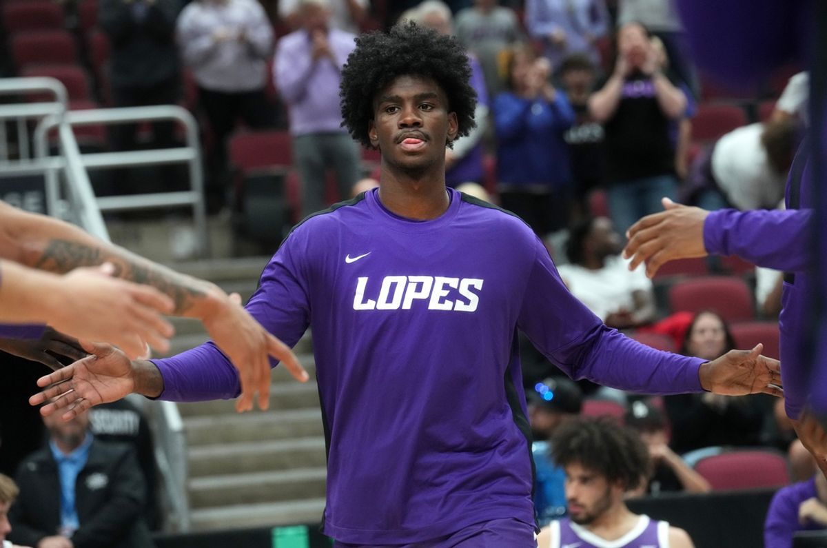 GCU Lopes guard Tyon Grant-Foster is introduced before their game against the South Carolina Gamecocks at Desert Diamond Arena in Glendale on Nov. 19, 2023.