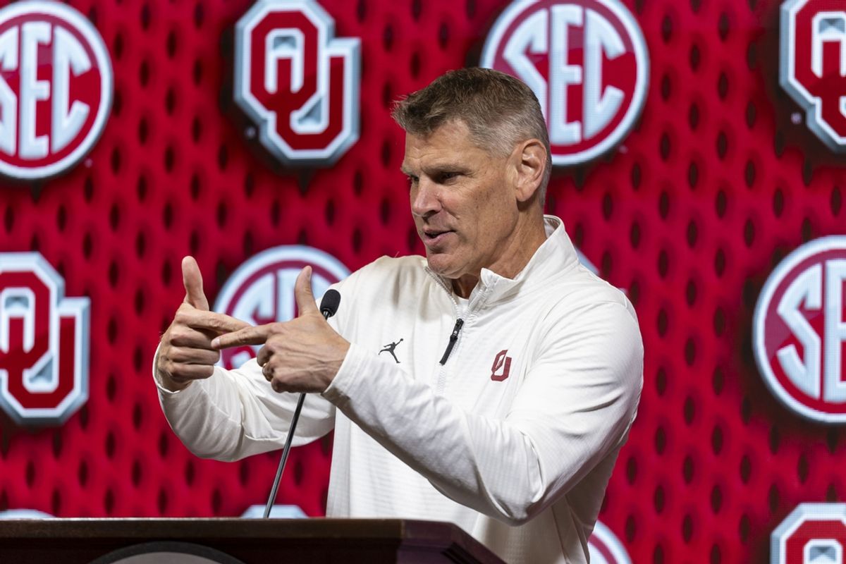 Oct 15, 2024; Birmingham, AL, USA; Oklahoma Sooners head coach Porter Moser talks with the media during SEC Media Days at Grand Bohemian Hotel. Mandatory Credit: Vasha Hunt-Imagn Images