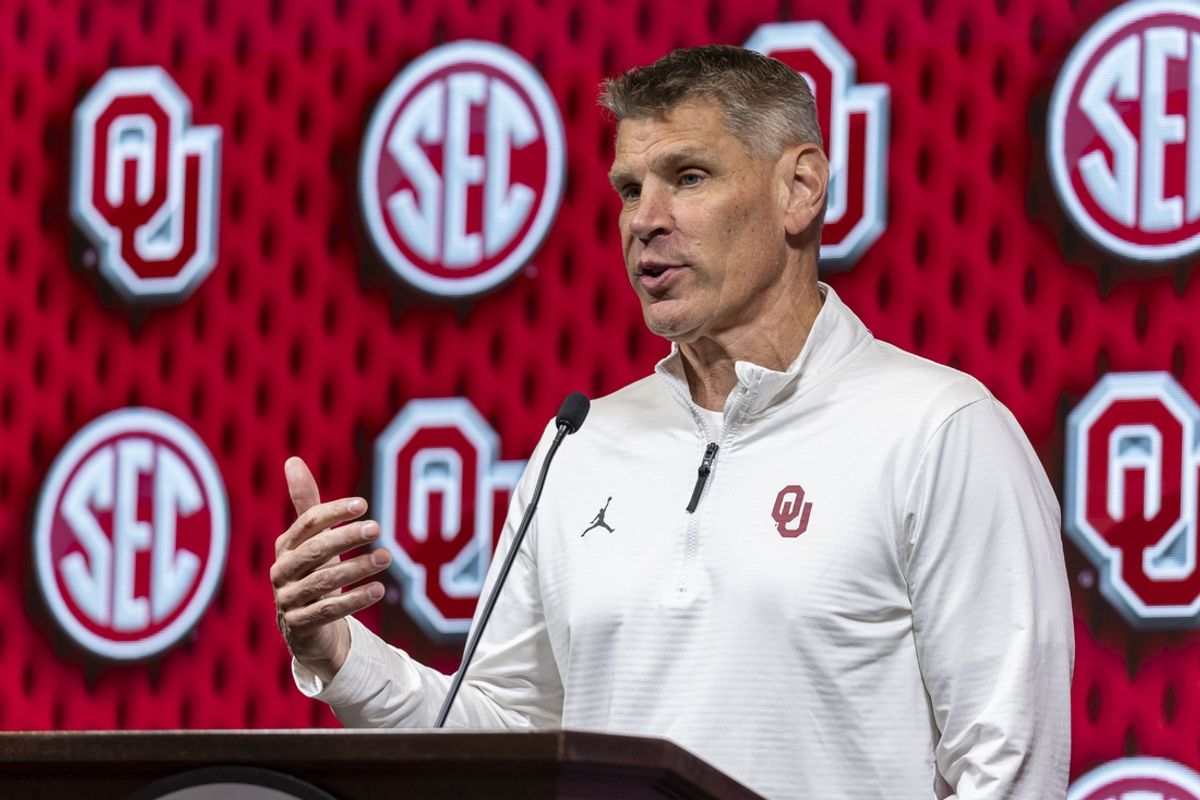 Oct 15, 2024; Birmingham, AL, USA; Oklahoma Sooners head coach Porter Moser talks with the media during SEC Media Days at Grand Bohemian Hotel. Mandatory Credit: Vasha Hunt-Imagn Images