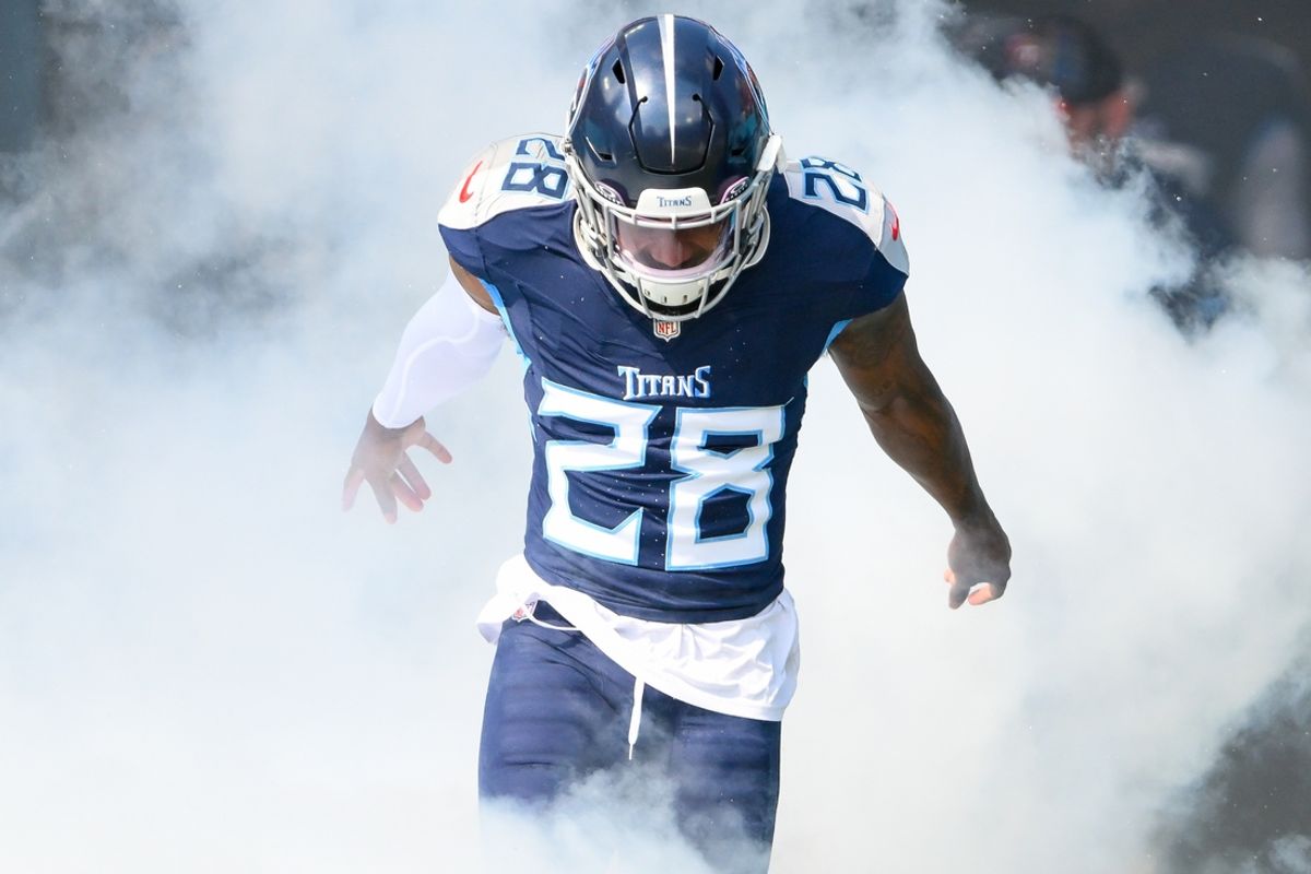 Oct 13, 2024; Nashville, Tennessee, USA;  Tennessee Titans safety Quandre Diggs (28) runs out during player introductions against the Indianapolis Colts at Nissan Stadium. Mandatory Credit: Steve Roberts-Imagn Images