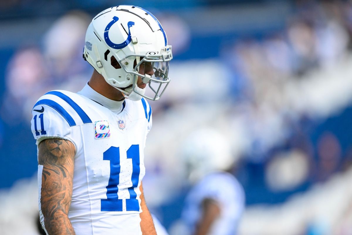 Oct 13, 2024; Nashville, Tennessee, USA;  Indianapolis Colts wide receiver Michael Pittman Jr. (11) during pregame warmups against the Tennessee Titans at Nissan Stadium. Mandatory Credit: Steve Roberts-Imagn Images