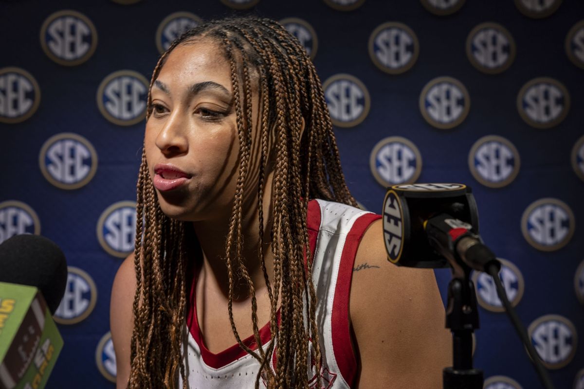 Oct 16, 2024; Birmingham, AL, USA; Oklahoma Sooners forward Skylar Vann talks with the media during SEC Media Days at Grand Bohemian Hotel. Mandatory Credit: Vasha Hunt-Imagn Images
