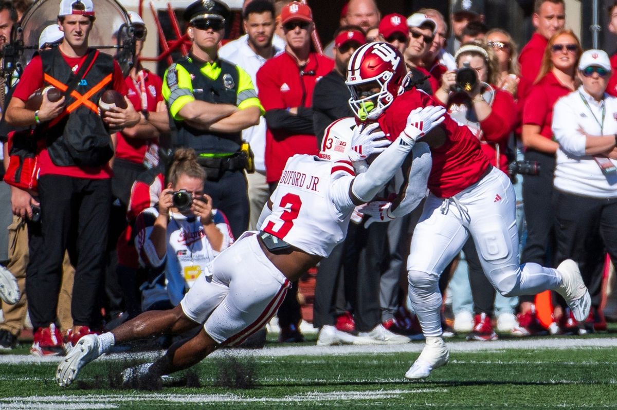 Indiana's Justice Ellison (6) runs during the Indiana versus Nebraska football game at Memorial Stadium on Saturday, Oct. 19, 2024.