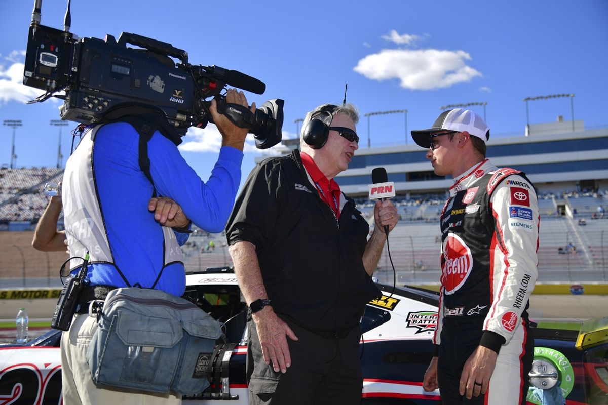 Oct 19, 2024; Las Vegas, Nevada, USA; NASCAR Cup Series driver Christopher Bell (20) during qualifying for the South Point 400 at Las Vegas Motor Speedway. Mandatory Credit: Gary A. Vasquez-Imagn Images