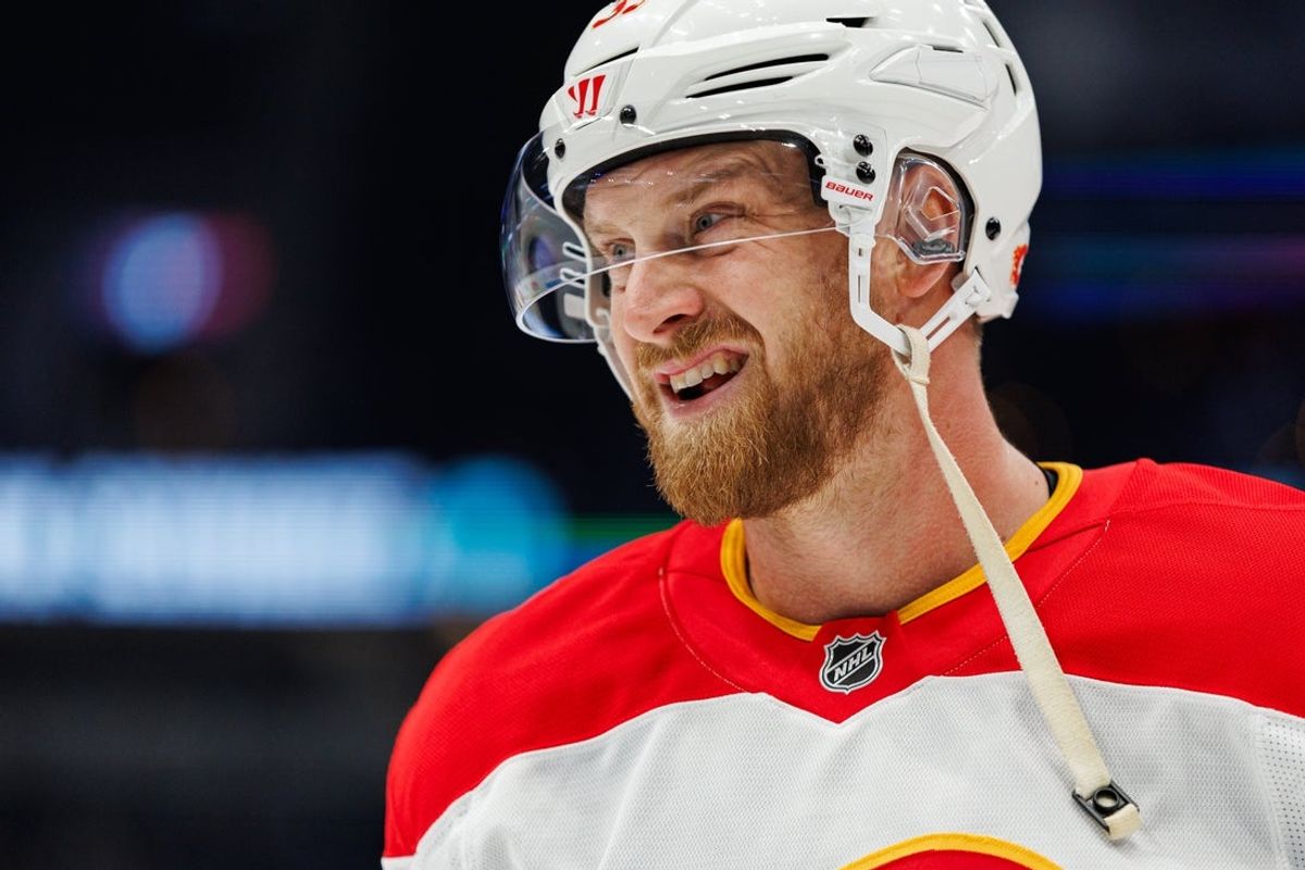 Oct 19, 2024; Seattle, Washington, USA; Calgary Flames right wing Anthony Mantha (39) warms up before the game against the Seattle Kraken at Climate Pledge Arena. Mandatory Credit: Caean Couto-Imagn Images