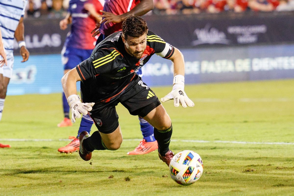Oct 19, 2024; Frisco, Texas, USA; FC Dallas goalkeeper Jimmy Maurer (1) dives for a loose ball during the second half against Sporting Kansas City at Toyota Stadium. Mandatory Credit: Andrew Dieb-Imagn Images