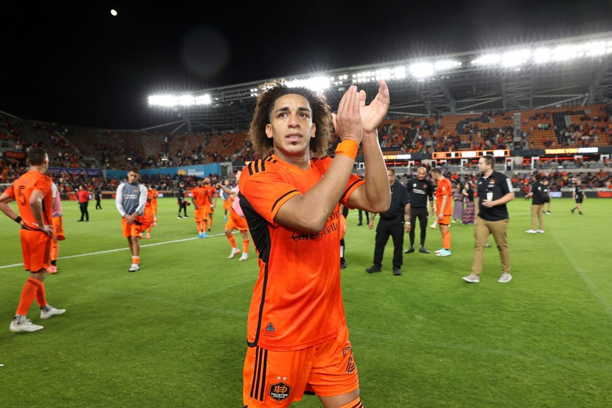 Oct 19, 2024; Houston, Texas, USA; Houston Dynamo FC midfielder Coco Carrasquilla (20) after the game at Shell Energy Stadium. Mandatory Credit: Troy Taormina-Imagn Images