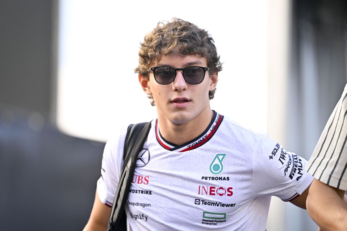 Oct 20, 2024; Austin, Texas, USA; Italian driver Andrea Kimi Antonelli walks through the track entrance before the 2024 Formula One US Grand Prix at Circuit of the Americas. Mandatory Credit: Jerome Miron-Imagn Images