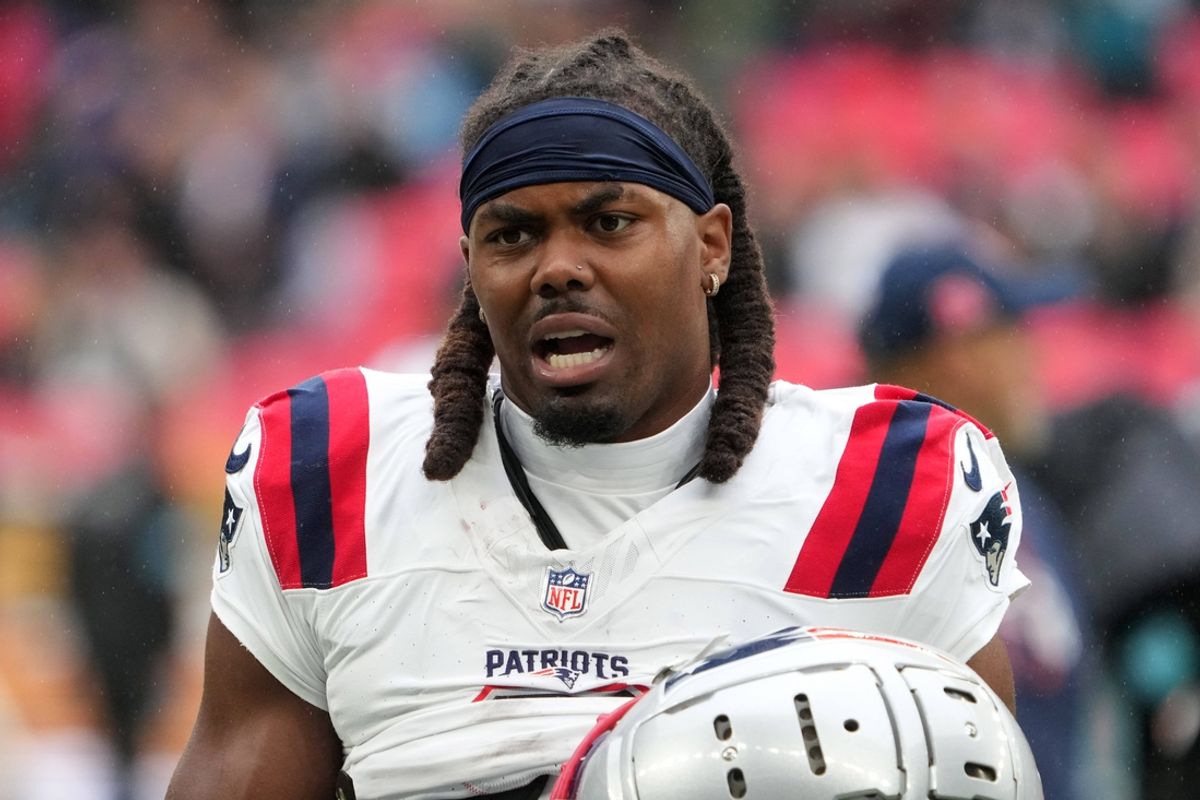 Oct 20, 2024; London, United Kingdom; New England Patriots wide receiver K.J. Osborn (2) during an NFL International Series game  against the Jacksonville Jaguars at Wembley Stadium. Mandatory Credit: Kirby Lee-Imagn Images