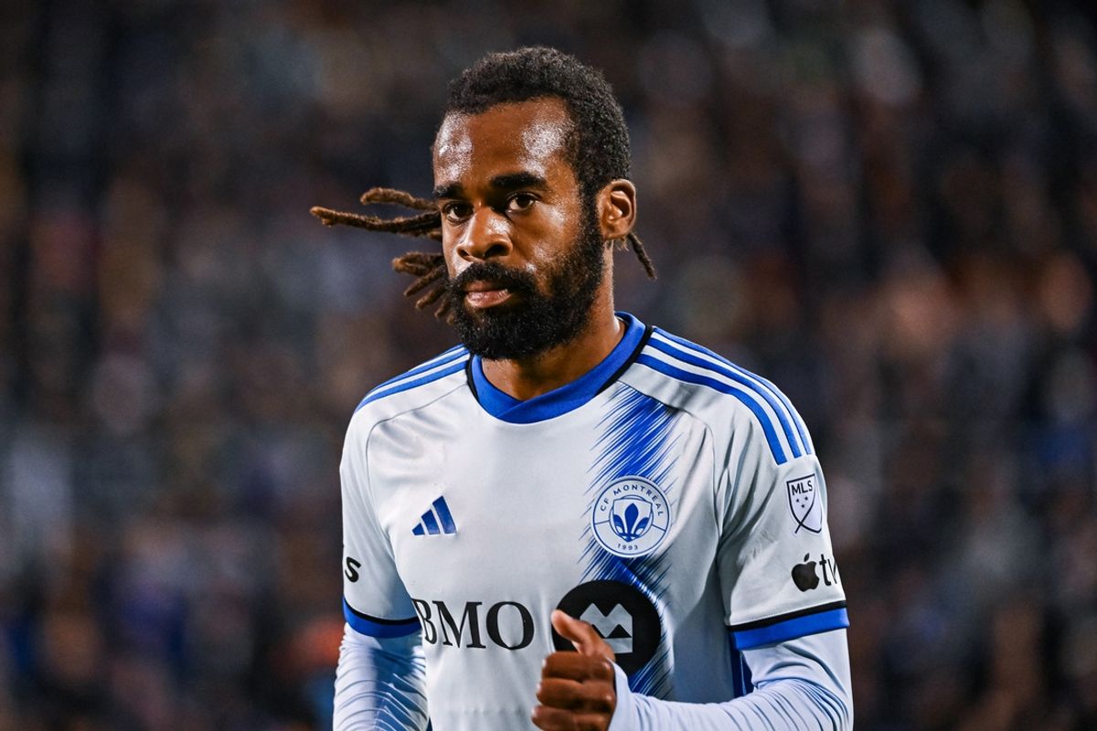Oct 19, 2024; Montreal, Quebec, CAN; CF Montreal defender Raheem Edwards (44) looks on against New York City FC during second half at Stade Saputo. Mandatory Credit: David Kirouac-Imagn Images