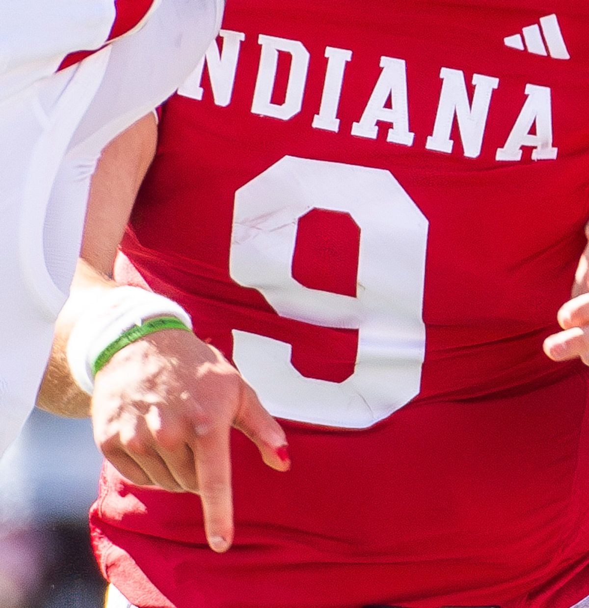 Indiana's Kurtis Rourke (9) thumb shows the injury during the Indiana versus Nebraska football game at Memorial Stadium on Saturday, Oct. 19, 2024.